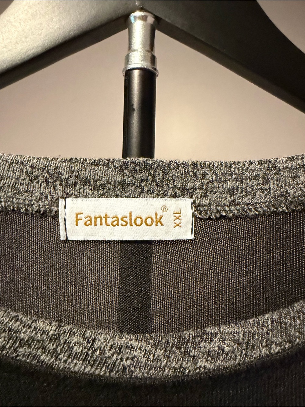 Black Lightweight Long Sleeve Top with Heather Gray Trim - Picture 2 of 6